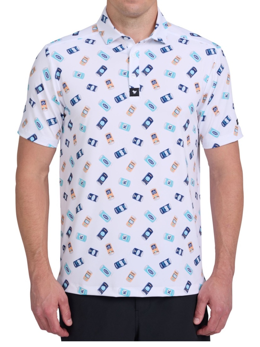 Bad Birdie Men’s Crush Core Golf Polo White Blue Performance Shirt Small